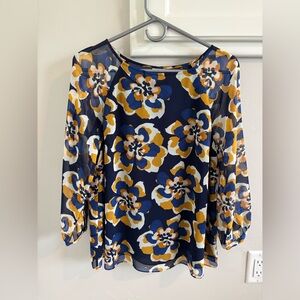 CAbi Navy Floral Sheer Blouse - #3426